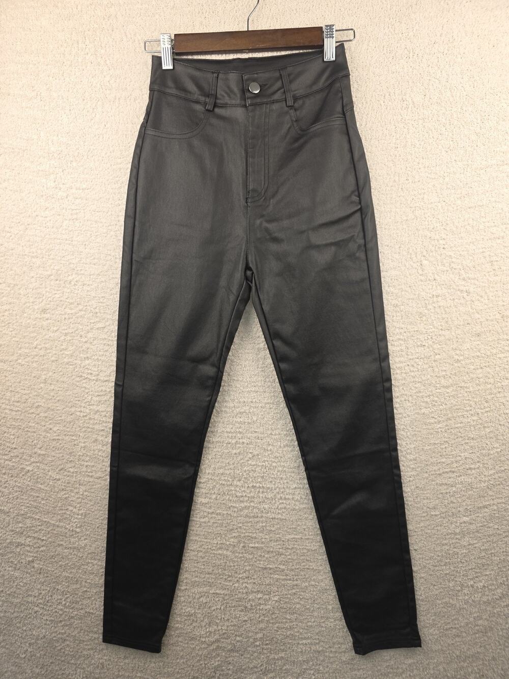 High Rise Faux Leather Trousers in Black Unbranded Size Small